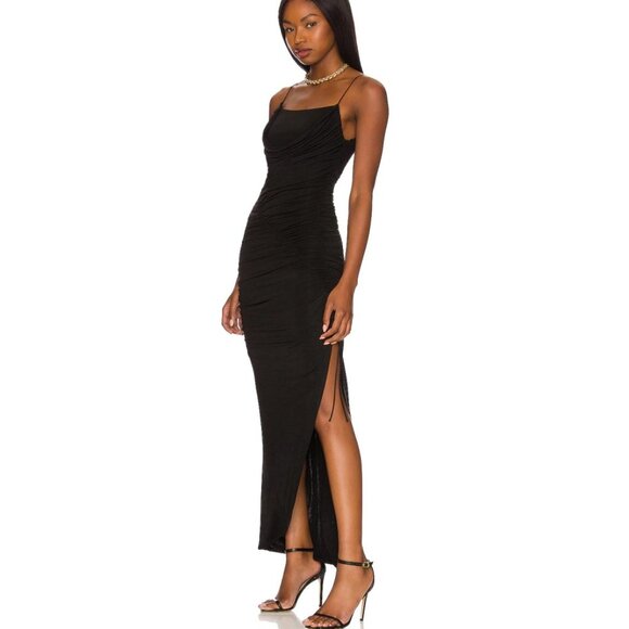 ALICE + OLIVIA Ruched Cutout Maxi Dress Black NWT Size 4 - Picture 3 of 11